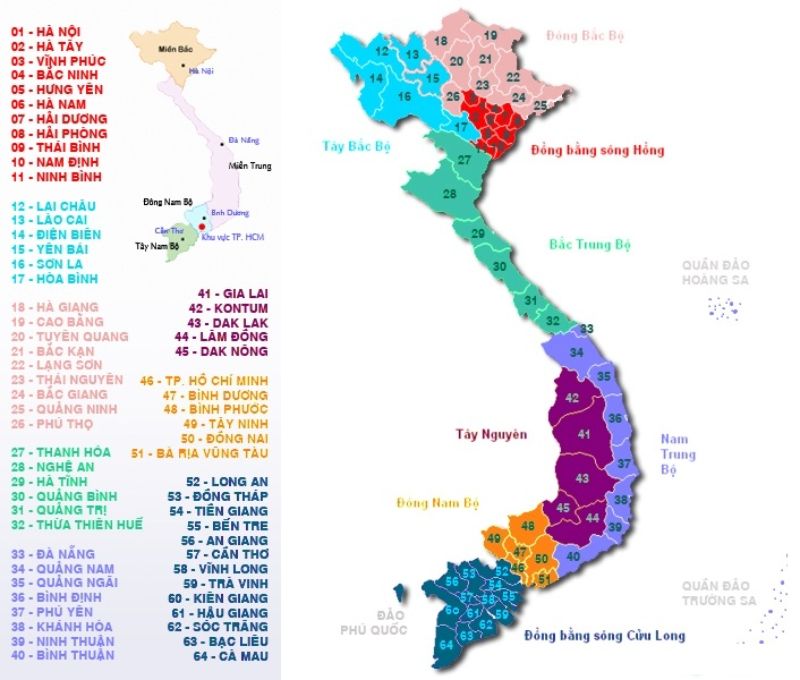 Mã số vùng các tỉnh Việt Nam mới nhất