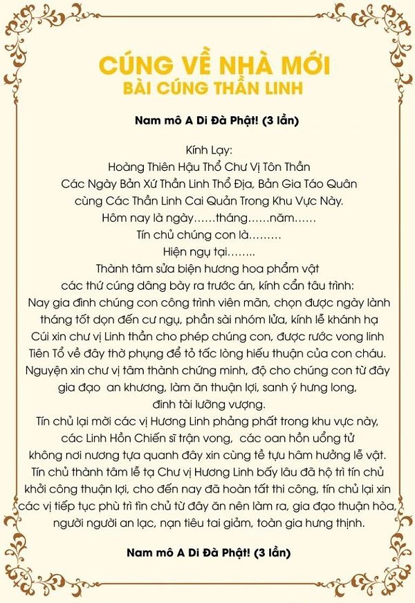 Văn khấn cúng tổ tiên chuyển bàn thờ qua nhà mới