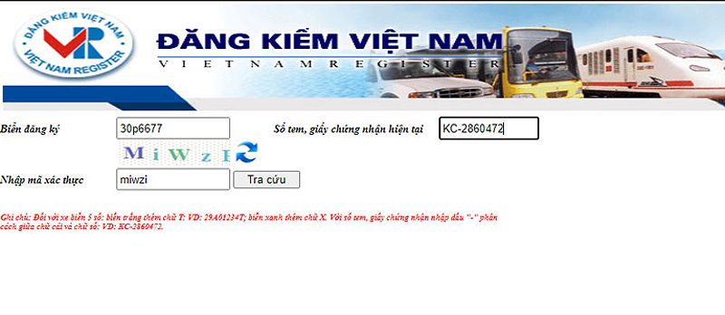 Hình ảnh nhập thông tin xe cần kiểm tra